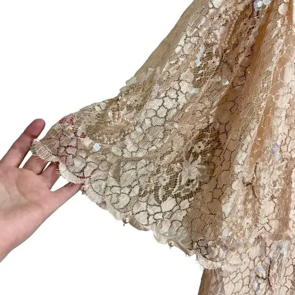 Vintage 1990s Rina di’Montella Silk Lace Overlay Beaded Dress Size 8 Nude Pink - Picture 5 of 16